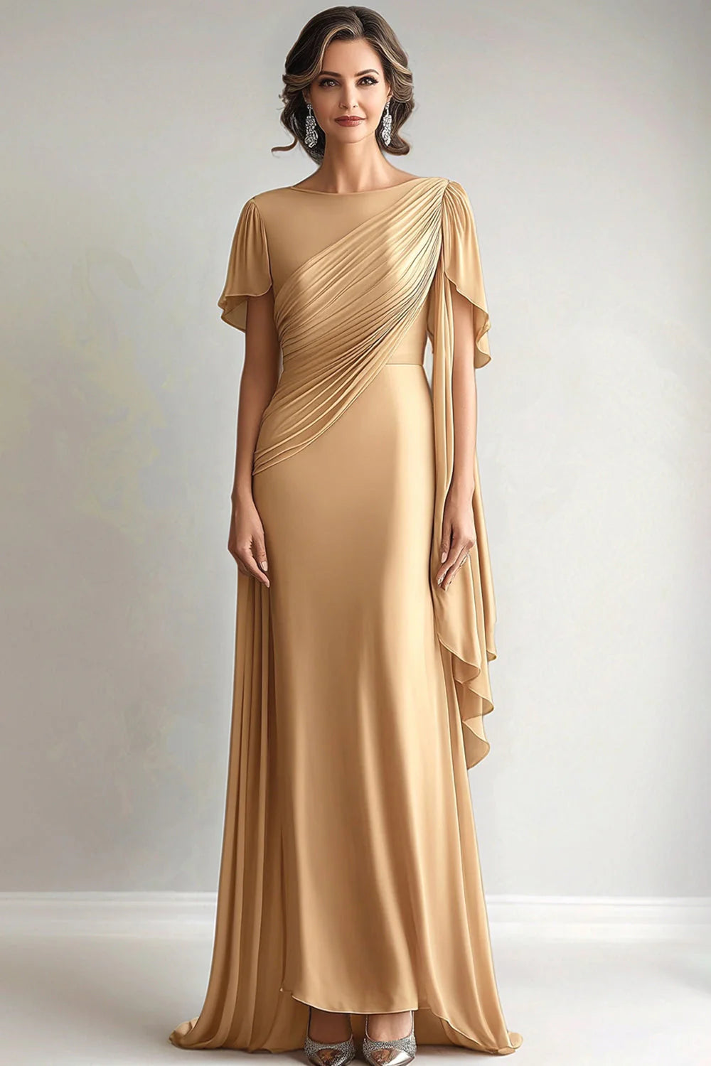 Elegant Golden Ruched Full Of Charm Mother of Bride Dress